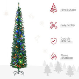 Homcom 7.5Ft Pencil Christmas Tree With Colourful Lights, Steel Base - thumbnail 4