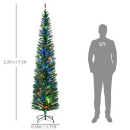 Homcom 7.5Ft Pencil Christmas Tree With Colourful Lights, Steel Base - thumbnail 3
