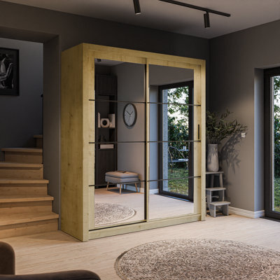 Arte Lux Iii Modern Sliding Door Mirrored Wardrobe (H2150mm W1810mm D600mm) - Oak Artisan - image 1