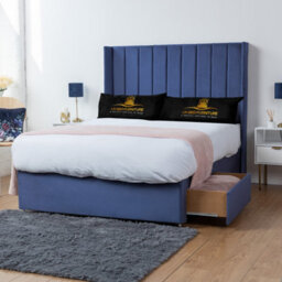 UKBEDFURNITURE Bella Blue Plush Wingback Divan Bed Base With 54 Inch Headboard - No Storage - thumbnail 2