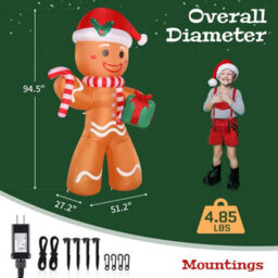 8Ft 15W 5 Led Lights Gingerbread Man Holding Gift Garden Christmas Party Decor - thumbnail 2