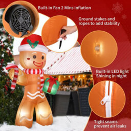 8Ft 15W 5 Led Lights Gingerbread Man Holding Gift Garden Christmas Party Decor - thumbnail 4