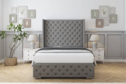 "Sloomy Arundel Pewter Dumfries Bed Frame With 50""  Upholstered Wingback Headboard 4' Small Double" - thumbnail 1