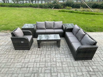 Fimous Wicker Pe Rattan Sofa Set 7 Seater Outdoor Patio Garden Furniture Set With 2 Side Tables Reclining Chairs Coffee Table - image 1