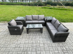 Fimous Wicker Pe Rattan Sofa Set 7 Seater Outdoor Patio Garden Furniture Set With 2 Side Tables Reclining Chairs Coffee Table - thumbnail 1