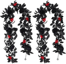 Pack Of 2 Black Halloween Garland - 5.9Ft Artificial Hanging Leaf & Rose Vine For Indoor Outdoor Wall & Party Fall Decor