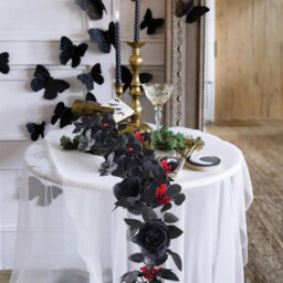 Pack Of 2 Black Halloween Garland - 5.9Ft Artificial Hanging Leaf & Rose Vine For Indoor Outdoor Wall & Party Fall Decor - thumbnail 2