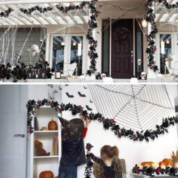 Pack Of 2 Black Halloween Garland - 5.9Ft Artificial Hanging Leaf & Rose Vine For Indoor Outdoor Wall & Party Fall Decor - thumbnail 5