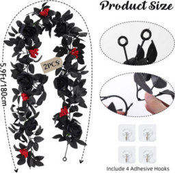 Pack Of 2 Black Halloween Garland - 5.9Ft Artificial Hanging Leaf & Rose Vine For Indoor Outdoor Wall & Party Fall Decor - thumbnail 3