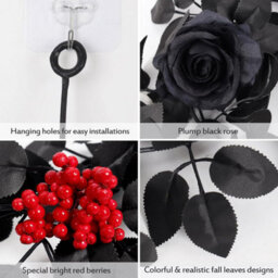 Pack Of 2 Black Halloween Garland - 5.9Ft Artificial Hanging Leaf & Rose Vine For Indoor Outdoor Wall & Party Fall Decor - thumbnail 4