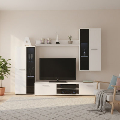 Salsa Modern White Wall Unit Contemporary Living Room Storage And Display Furniture Set With Led Lights - image 1