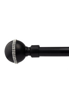 Unknown 16-19mm Bejeweled Extendable Eyelet Metal Curtain Pole Set Black 160-300Cm - image 1