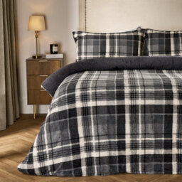 OHS Tartan Check Teddy Fleece Thermal Duvet Cover Bedding Set - thumbnail 1