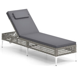 Gainoom Outdoor Patio Chaise Grey Lounge Chair Pe Wicker Reclining Sun Lounger - thumbnail 9