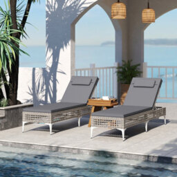Gainoom Outdoor Patio Chaise Grey Lounge Chair Pe Wicker Reclining Sun Lounger - thumbnail 3