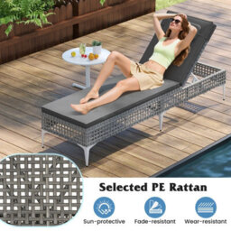 Gainoom Outdoor Patio Chaise Grey Lounge Chair Pe Wicker Reclining Sun Lounger - thumbnail 5