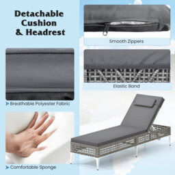 Gainoom Outdoor Patio Chaise Grey Lounge Chair Pe Wicker Reclining Sun Lounger - thumbnail 7