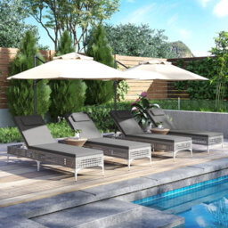 Gainoom Outdoor Patio Chaise Grey Lounge Chair Pe Wicker Reclining Sun Lounger - thumbnail 4