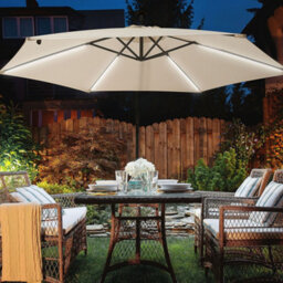 Wyld And Coco Cantilever Garden Parasol 285Cm Hexagonal Beige Polyester With Solar Led, Aluminium Crank - thumbnail 2