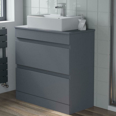 Aveli 800mm Bathroom Vanity Unit Countertop Rectangular Basin Sink Floor Standing Grey - image 1