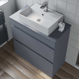 Aveli 800mm Bathroom Vanity Unit Countertop Rectangular Basin Sink Floor Standing Grey - thumbnail 3