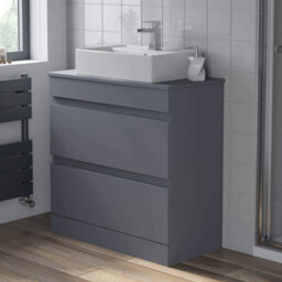 Aveli 800mm Bathroom Vanity Unit Countertop Rectangular Basin Sink Floor Standing Grey - thumbnail 2