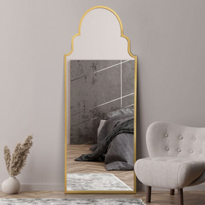 "Mirroroutlet Crown Arcus - Full Length Gold Framed Arched Leaner / Wall Mirror 71"" X 28 (180Cm X 70Cm)" - image 1