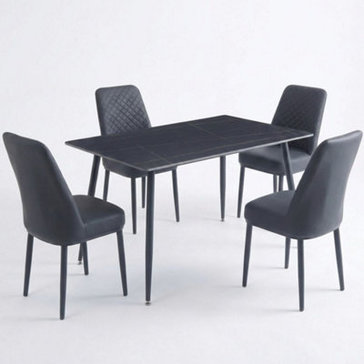 Home Luxe Interiors Oxford Black Ceramic Dining Table And 4 Black Upholstered Chairs Set - image 1