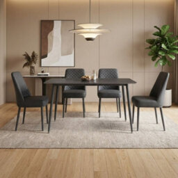 Home Luxe Interiors Oxford Black Ceramic Dining Table And 4 Black Upholstered Chairs Set - thumbnail 4
