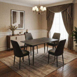 Home Luxe Interiors Oxford Black Ceramic Dining Table And 4 Black Upholstered Chairs Set - thumbnail 3