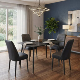 Home Luxe Interiors Oxford Black Ceramic Dining Table And 4 Black Upholstered Chairs Set - thumbnail 2