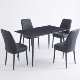 Home Luxe Interiors Oxford Black Ceramic Dining Table And 4 Black Upholstered Chairs Set