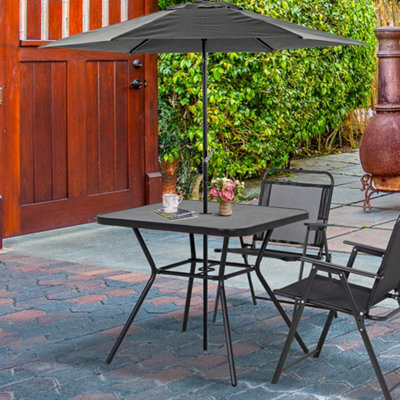 Outsunny Faux-Marbled Patio Table With Umbrella Hole Steel Frame For Balcony - image 1