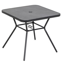 Outsunny Faux-Marbled Patio Table With Umbrella Hole Steel Frame For Balcony - thumbnail 2