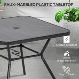 Outsunny Faux-Marbled Patio Table With Umbrella Hole Steel Frame For Balcony - thumbnail 4