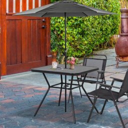 Outsunny Faux-Marbled Patio Table With Umbrella Hole Steel Frame For Balcony - thumbnail 1