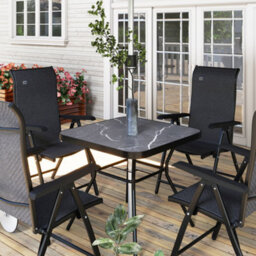 Outsunny Faux-Marbled Patio Table With Umbrella Hole Steel Frame For Balcony - thumbnail 9