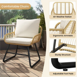 Yaheetech Tan/cream 3-Pieces Outdoor Patio Bistro Set With Cushions & Pillows - thumbnail 5