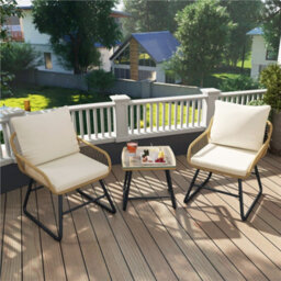 Yaheetech Tan/cream 3-Pieces Outdoor Patio Bistro Set With Cushions & Pillows