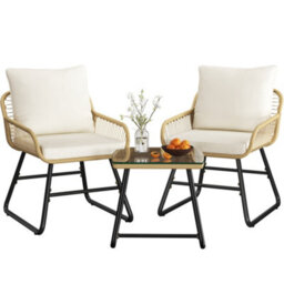Yaheetech Tan/cream 3-Pieces Outdoor Patio Bistro Set With Cushions & Pillows - thumbnail 2