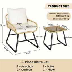 Yaheetech Tan/cream 3-Pieces Outdoor Patio Bistro Set With Cushions & Pillows - thumbnail 3