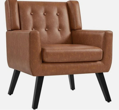 Button Tufted Armchair With Solid Wood Legs For Living Room Office, Retro Brown - image 1