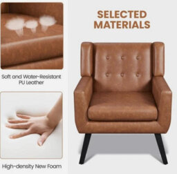 Button Tufted Armchair With Solid Wood Legs For Living Room Office, Retro Brown - thumbnail 6