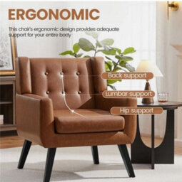 Button Tufted Armchair With Solid Wood Legs For Living Room Office, Retro Brown - thumbnail 7