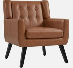 Button Tufted Armchair With Solid Wood Legs For Living Room Office, Retro Brown