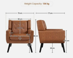 Button Tufted Armchair With Solid Wood Legs For Living Room Office, Retro Brown - thumbnail 2