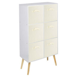 Urbn-Living Urbnliving 90Cm Height 6 Cube White Wooden Bookcase With Beech Legs Living Room Cream Shelf Storage Drawers