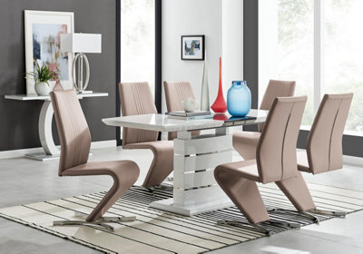 Furniturebox Uk Renato 120Cm High Gloss Extending Dining Table And 6 Cappuccino Willow Chairs - image 1