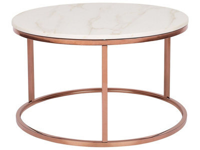 Beliani Round Coffee Table Beige Marble-Effect Mdf Top Copper Legs Dia 70Cm - image 1
