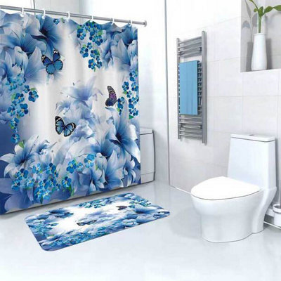 Easylife  Mould Free Shower Curtain + Free Bathmat - Butterfly